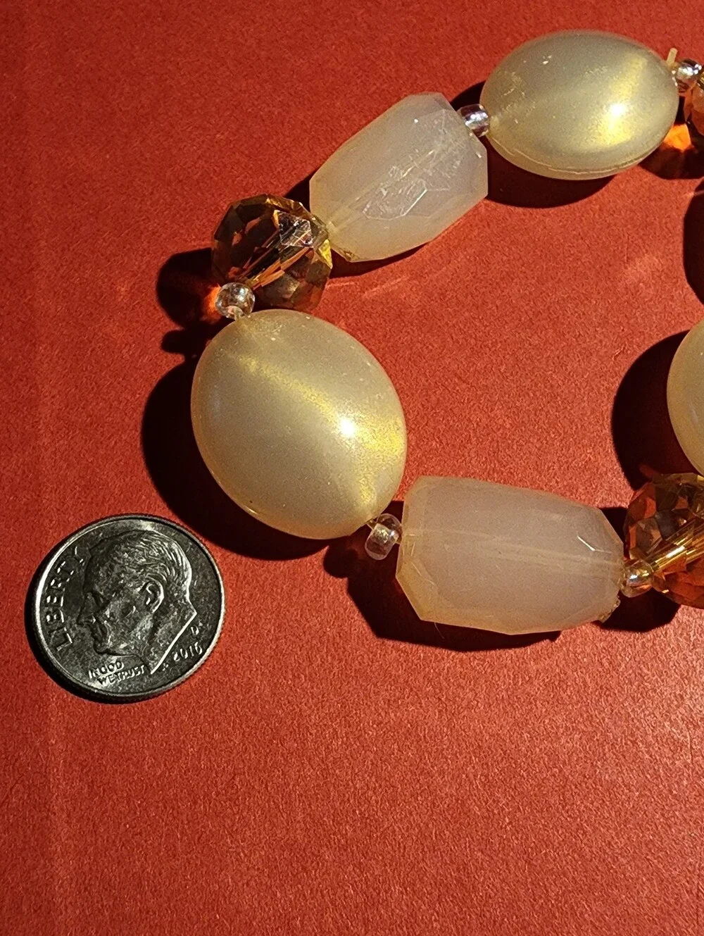 Funky And Fun Retro Bracelet With Amber, Faux Crystal, And Pearlescent Beads